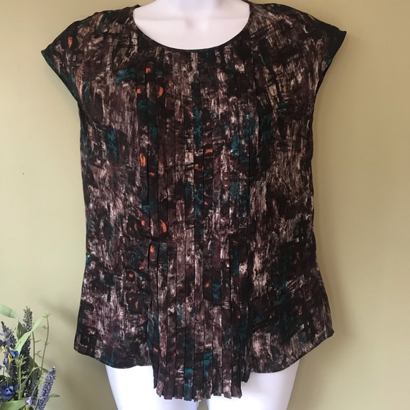 Talbots Brown Print Pleat Career Blouse - Picture 3 of 8